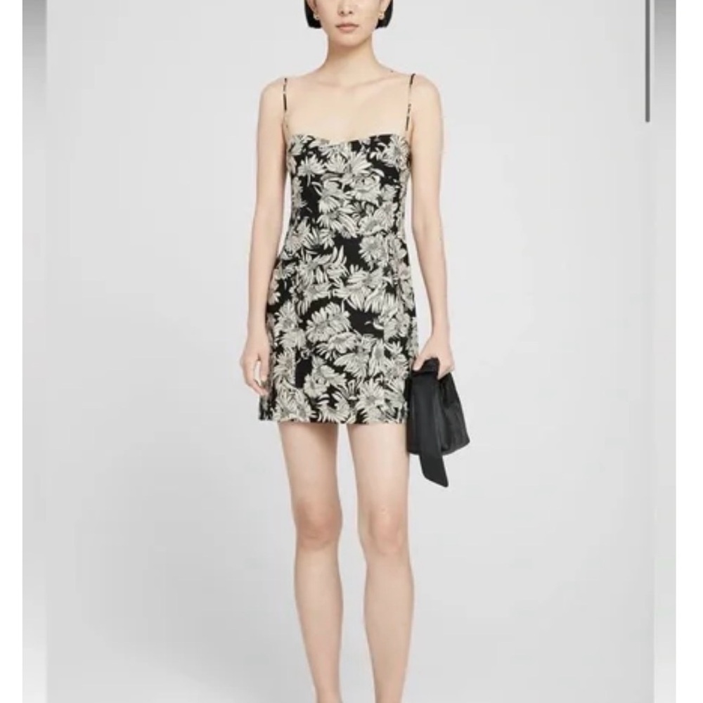Anine Bing NWT Kieran Linen Tube Strap Mini Dress Black Floral Size Large